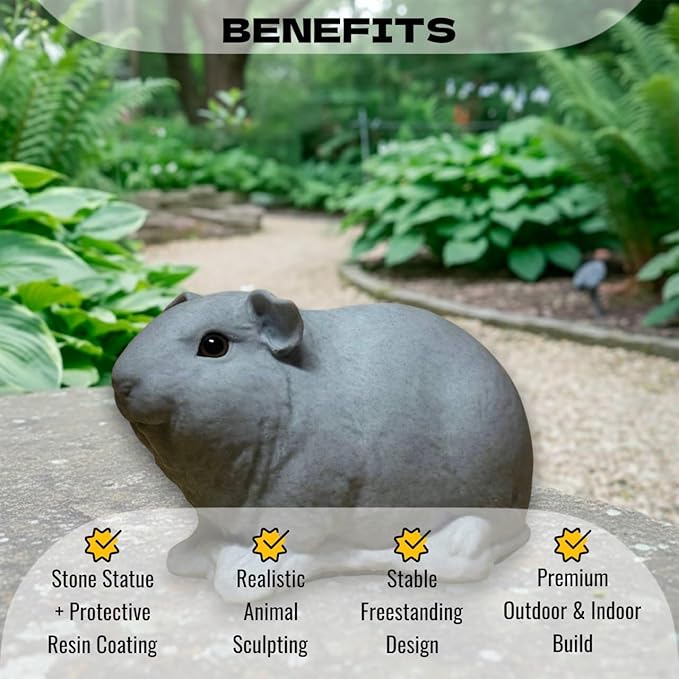 OLOMA Artisan Crafted Guinea Pig Garden Statue Solid Heavy Concrete Sculpture with Protective Resin Finish Weather Resistant Outdoor Indoor Decorative Feature for Landscape Porch