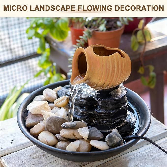 M METERXITY Ceramic Garden Fountain Spitter, Clay Pot Ecological Tank for Pond/Backyard Water Feature/Cave Waterfall/Landscaping, DIY Water Flow Jar Hydroponic Vase [5.5in, Classic Yellow]