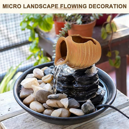 M METERXITY Ceramic Garden Fountain Spitter, Clay Pot Ecological Tank for Pond/Backyard Water Feature/Cave Waterfall/Landscaping, DIY Water Flow Jar Hydroponic Vase [5.5in, Classic Yellow]