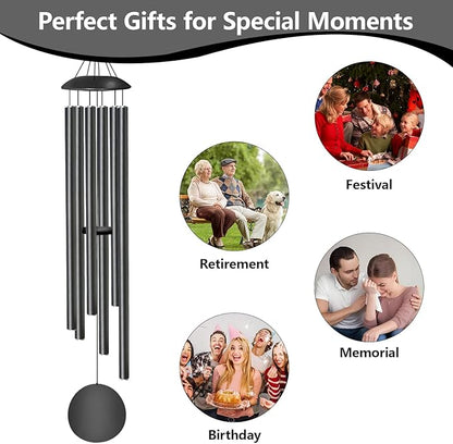 66" Large Wind Chimes for Outside - 6 Thicken Tubes Deep Tone Wind Chimes for Outdoor, Gifts for Memorial, Women, Mom, Grandma, Sympathy, Big Windchimes for Garden and Patio (Black)