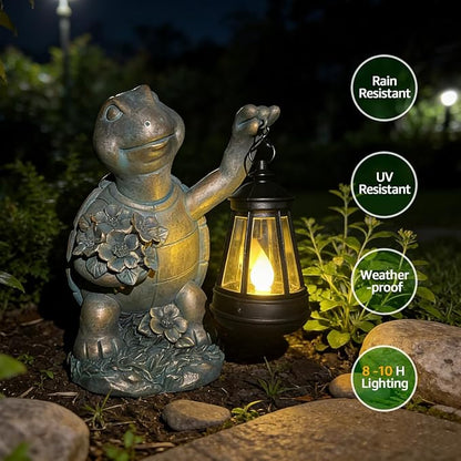 Solar Garden Outdoor Statues Lantern Figurines Light Decorations for Outdoor Patio Balcony Yard Lawn, Ideal Gifts for Mom Friends (Bronze- Turtle)