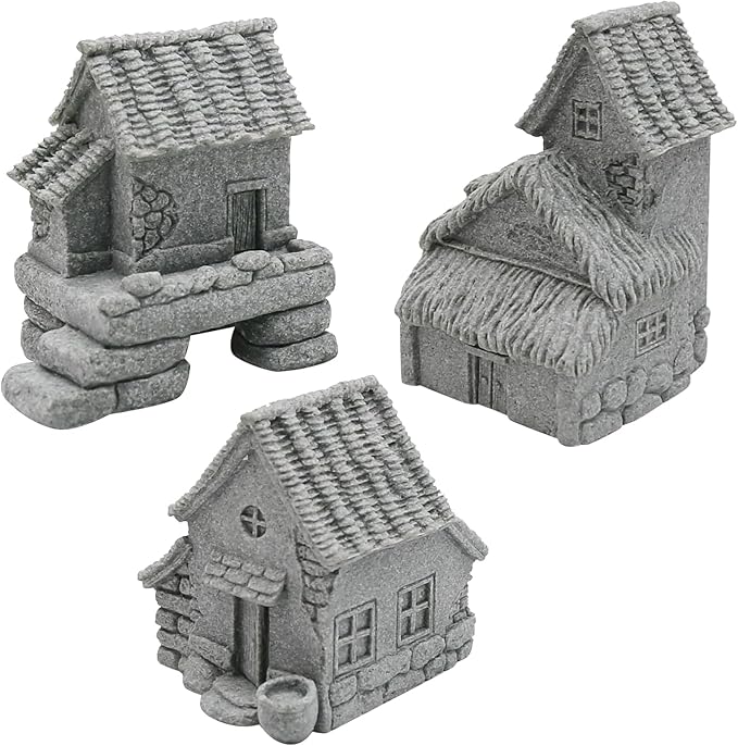 Saihisday 3PCS Micro Village Houses, Landscaping Chinese Houses, Micro Landscape Decor Ornaments for Zen Garden & Patio Micro Landscape Yard Bonsai Decor