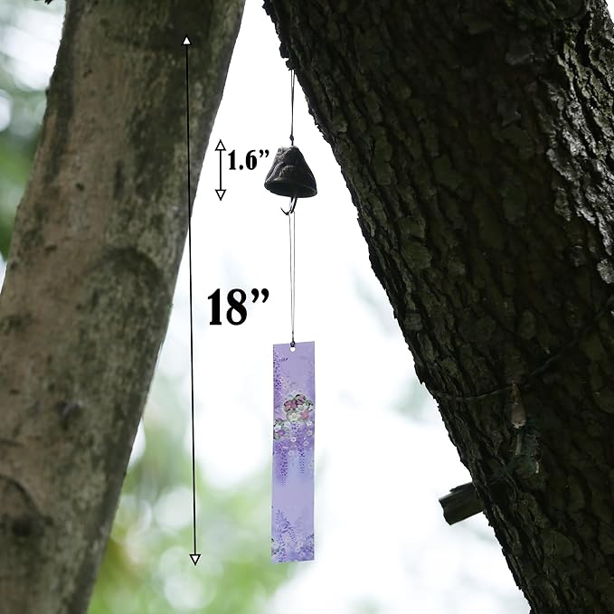 Japanese Wind Chime Cast-Iron Outdoor Ornament for Garden, Patio & Balcony, Hanging Metal Wind-Bell Decoration Gift, Blessing Pendant Windchimes & PVC Wind-Catcher, Bronze Frog