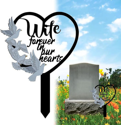 HPMAISON 11 inch Metal Wife Memorial Stake Grave Decorations for Cemetery Gravesite Sympathy Markers Waterproof Memorial Gifts for Loss of Wife Tombstones Plaque Outdoors Lawn Yard Decor