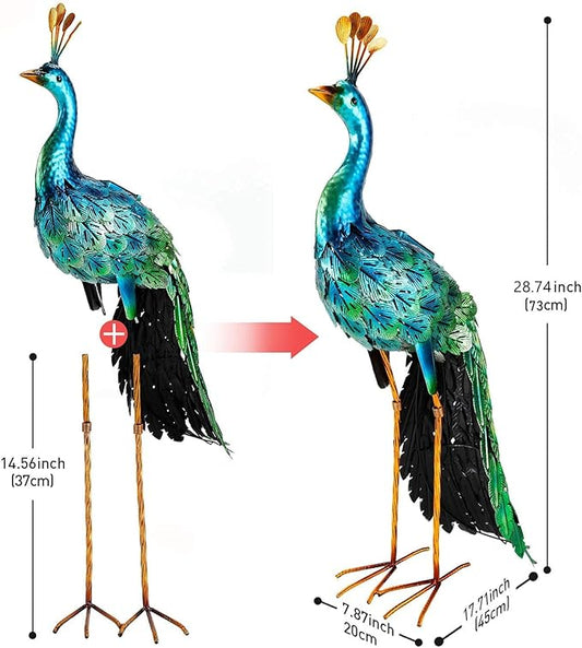 chisheen Outdoor Solar Peacock Decor Garden Statue Metal Yard Art Decoration Outdoor Sculptures for Backyard,Patio,Lawn,Wedding, for Women