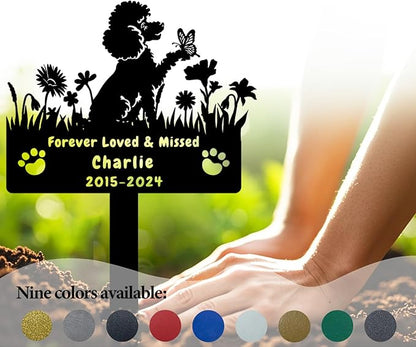Custom Poodle Dog Memorial Grave Marker,Personalized Metal Flora Dog Memorial Stake,Dog Memorial Plaque Burial Stake Engraved Sign,Sympathy Grave Stake for Lost Dog,Dog Headstone