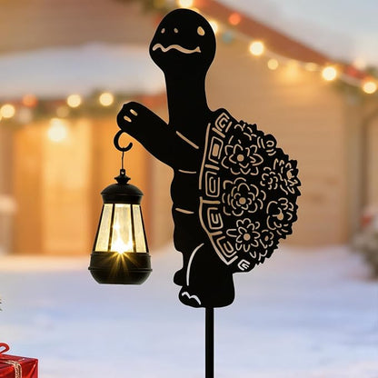 Solar Tortoise Garden Stakes Outdoor Unique Gift Ideas Decor Metal Tortoise Holding Solar Lantern Decorative Outdoor Stakes for Patio, Lawn, Yard and Pathway
