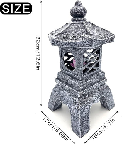 13 Inch Solar Pagoda Lantern Outdoor Statue, Pagoda Sculpture with Solar Lotus Light Asian Decor Zen Garden Art Japanese Temple Pagoda Lamp for Patio Yard Lawn Home Decorations Ornament Gift