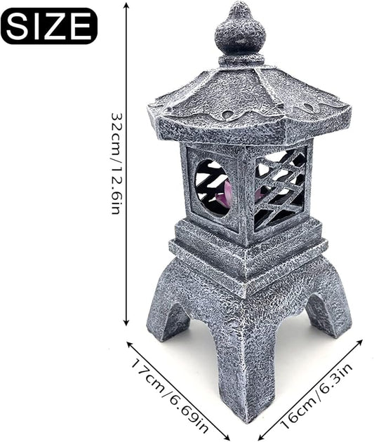 13 Inch Solar Pagoda Lantern Outdoor Statue, Pagoda Sculpture with Solar Lotus Light Asian Decor Zen Garden Art Japanese Temple Pagoda Lamp for Patio Yard Lawn Home Decorations Ornament Gift
