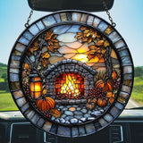Cozy Autumn Fireplace Acrylic Suncatcher Stained Glass Effect Window Car Hanging Christmas Ornament Indoor Outdoor Decor Garden Sun Catcher Panel for Halloween Lover for Women Mom Grandma