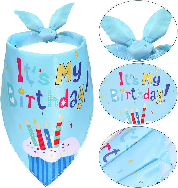 Happy Birthday Porch Goose Outfits with Birthday Cake Hat and Bandana for 17" 23" Cement Lawn Goose Statue Costume for Luau Party Outdoor Garden Yard Decor (Blue)
