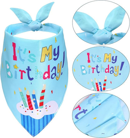 Happy Birthday Porch Goose Outfits with Birthday Cake Hat and Bandana for 17" 23" Cement Lawn Goose Statue Costume for Luau Party Outdoor Garden Yard Decor (Blue)