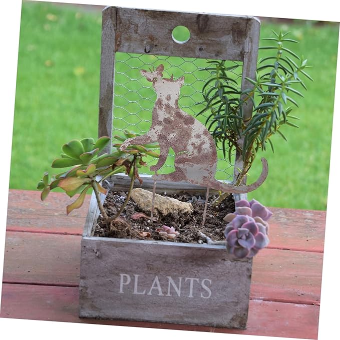 Totority Garden Cat Stake Iron Art Stake Vintage Cat Statue for Outdoor Decor Lawn Ornament