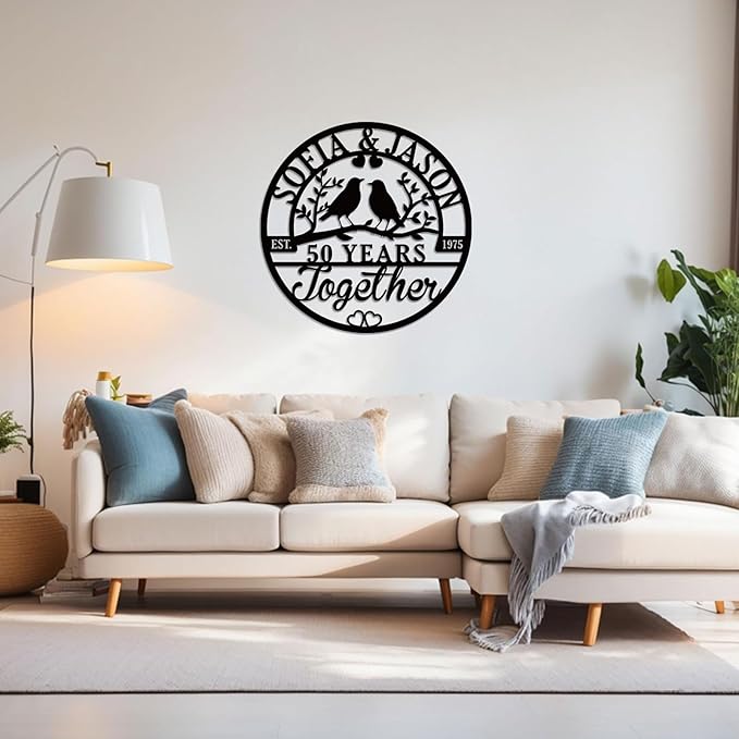 efcustomgifts Custom Wedding Anniversary Couples Gift - 50th together Iron Metal signs, Heart Decoration Gift for Her and Him, 1st to 50th or 60th Anniversary