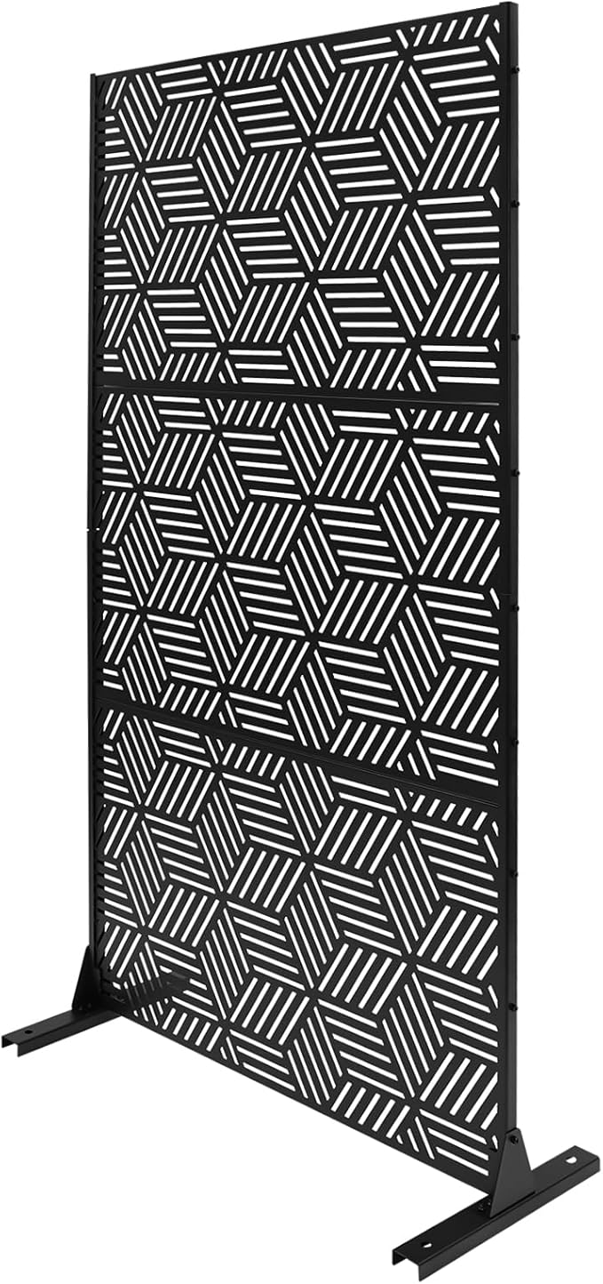Metal Privacy Screen, 72" H x 36" W Freestanding Privacy Screens, Patio Decorative Metal Fence Panels with Stand, Portable Divider Screens, for Backyard/Patio/Deck (Black-Rhombic, 72''H×36''W)