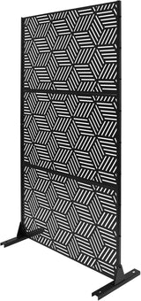 Metal Privacy Screen, 72" H x 36" W Freestanding Privacy Screens, Patio Decorative Metal Fence Panels with Stand, Portable Divider Screens, for Backyard/Patio/Deck (Black-Rhombic, 72''H×36''W)