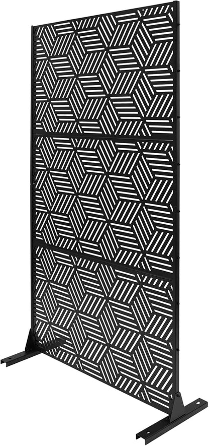 Metal Privacy Screen, 72" H x 36" W Freestanding Privacy Screens, Patio Decorative Metal Fence Panels with Stand, Portable Divider Screens, for Backyard/Patio/Deck (Black-Rhombic, 72''H×36''W)