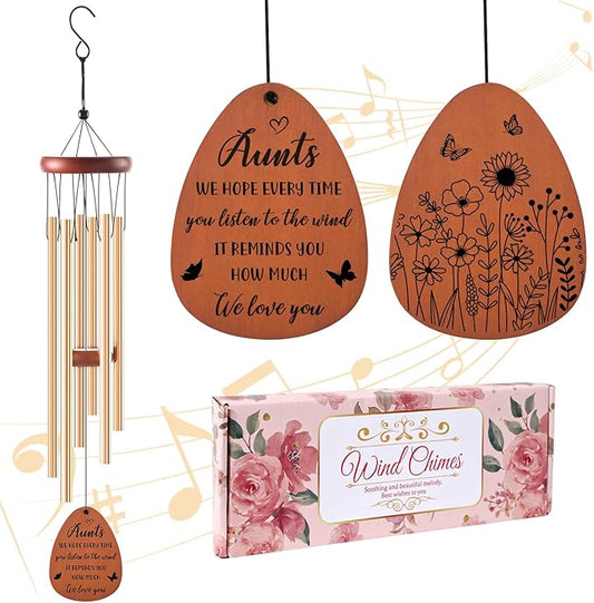Aunt Gifts Wind Chime - Aunt Birthday Christmas Mother's Day Thanskgiving Gifts for from Niece Nephew, Auntie Wind Chimes for Outside Garden Patio Porch Decor
