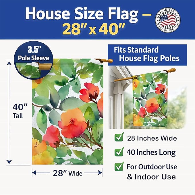 Caroline's Treasures Connecticut Mountain Laurels in Watercolor House Flag Large Porch Sleeve Pole Decorative Outside Yard Banner Artwork Wall Hanging, Polyester, House Size, Multicolor