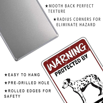 snowsun Warning Dog Metal Signs Protected by Dalmatian Tin Sign for Home Garden Yard Street Wall Decor 8×12 Inches