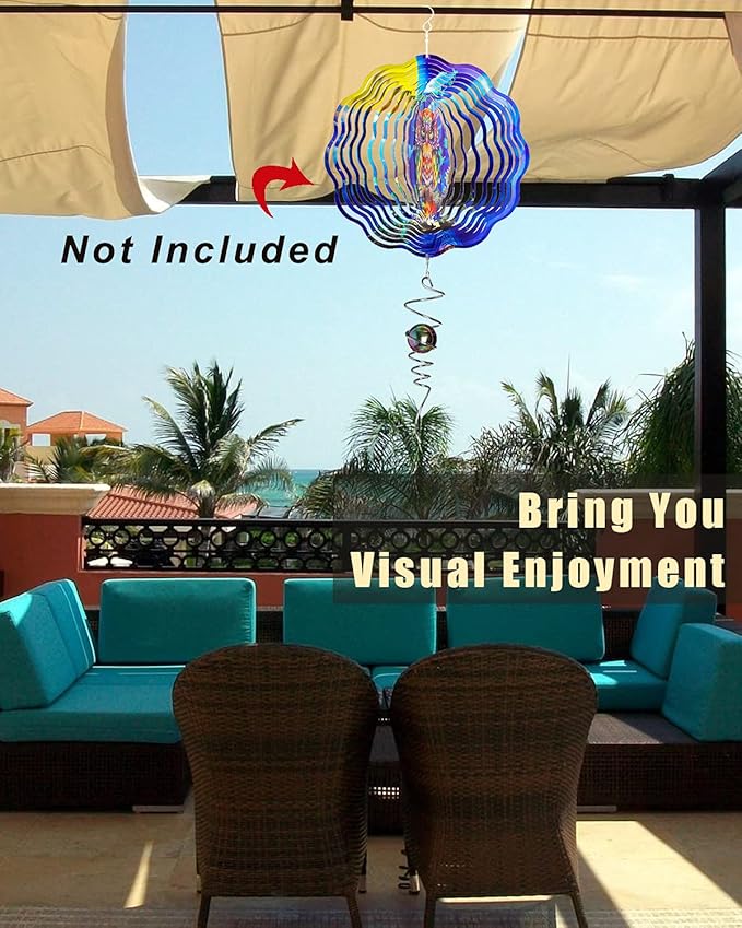Gazing Ball Spiral Tail Wind Spinner, 13 Inch Stainless Steel with Hanging Swivel Hook, Colorful Metal Orb Creates Captivating Visual Illusion Spinning, Indoor Outdoor Decor for Garden Yard Patio Gift