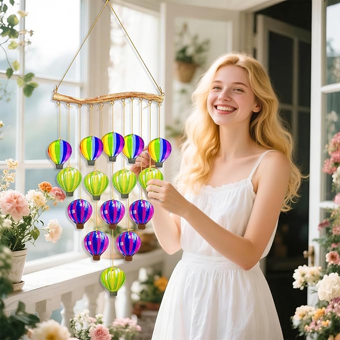 Color Leave Glass Wind Chimes for Outside, Hanging Handcrafted Suncatcher Windchimes Coastal for Women Gift, Sea Glass Art Wind Chimes for Outdoor Garden Home Housewarming Holiday Decoration