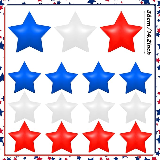 12 Pcs 4th of July Inflatable Balloons Patriotic Outdoor Decorations PVC 12'' American Flag Star Hanging Ornaments Red White and Blue Star for 250th Anniversary Independence Day Decor