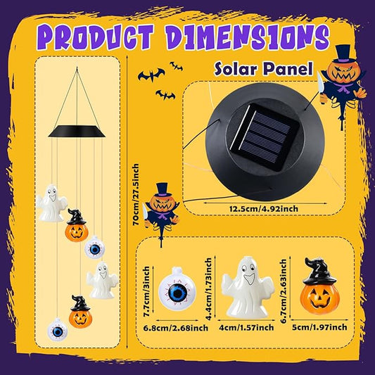 GlikCeil Halloween Solar Wind Chimes 27.5Inch Halloween Decorations Outside Waterproof Hanging LED for Yard, Porch, Patio, Party, Color Changing Eyeballs Ghost Lights(Mixed)