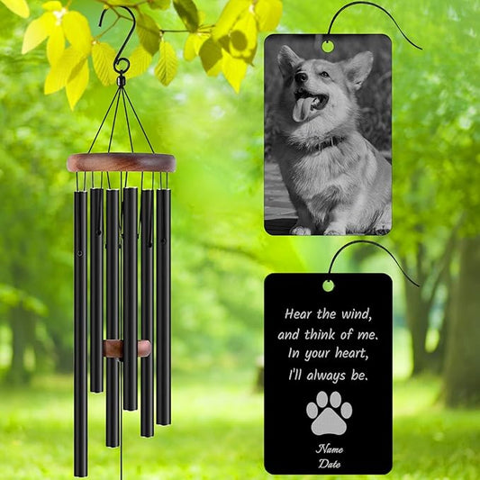 Personalized Custom Wind Chimes Memorial Engraved Gifts for Loss of Loved One Mother Dad Mom Dog Pet Customized Outdoor Sympathy Wind Chimes with Photo Text