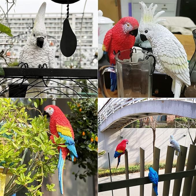 TAYASH Resin Parrot Flower Pot Hugger Decorations,Parrot Animal Sculpture Hanging Realistic Parrot Garden Ornament for Patio Yard Balcony Lawn Figurine Tree Decor (Blue)