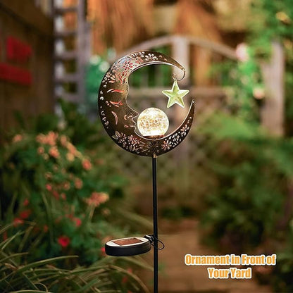 Hapjoy Solar Lights Outdoor Decor Moon Lantern for Patio,Lawn or Pathway Moon Decorations Crackle Glass Globe Stake Metal Lights Waterproof Warm LED Garden Gifts (Bronze)