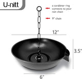 U-nitt 12" Spill Bowl Downspout Catch Basin for Rain Chain Anchoring & Stake | Rainwater Collection for Roof |Gutter Catch Basin | Good for Water Fountain & Birdbath | Black | Handles Heavy Rain