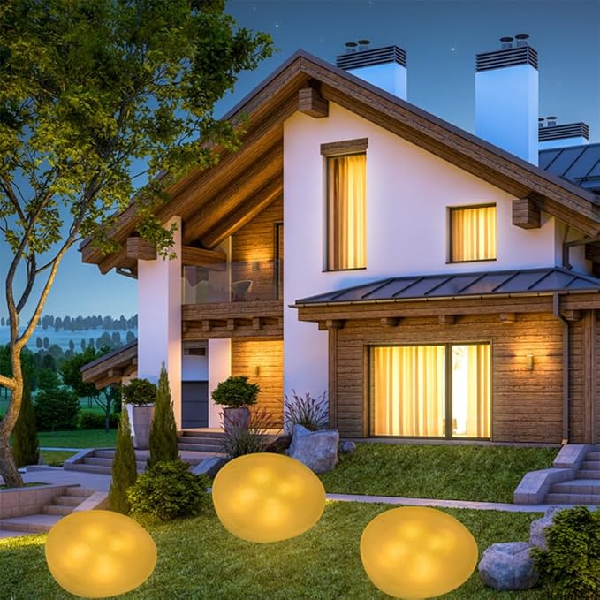 Solar Small Garden Lights Outdoor Glow Cobblestone Shape Lamp Garden Decor Waterproof Landscape Night Lights for Garden Paths, Stairs, Lawns, Patios, Yard, 4 Pack (Warm White)