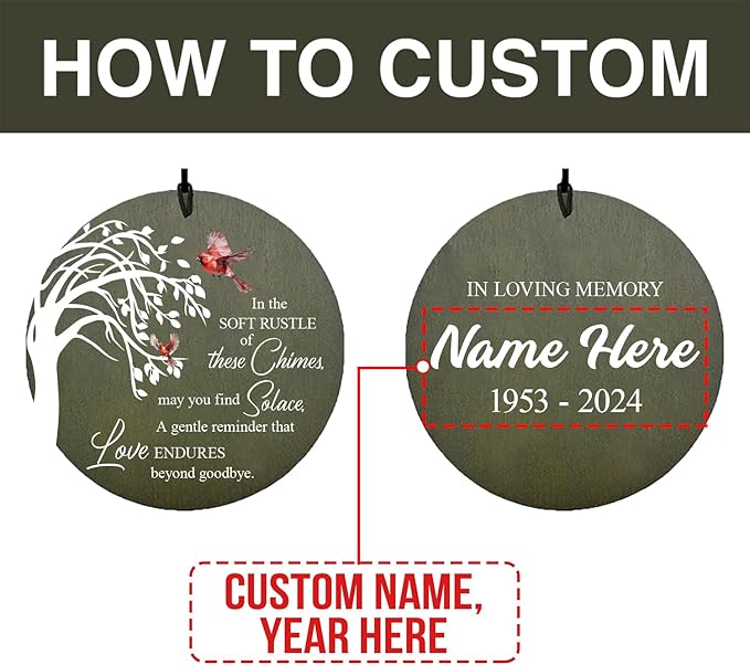 Personalized Sympathy Wind Chime, Condolence Gifts Wind Chimes for Outside, Memorial Wind Chimes Outdoor Deep Tone Sympathy, Memorial Bereavement Gifts for Condolences/Funeral, Product in USA
