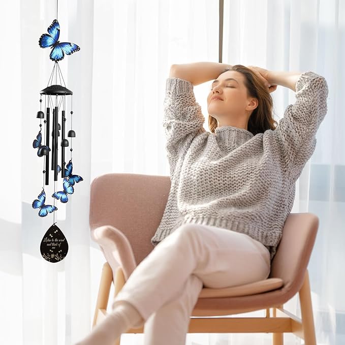 Butterfly Wind Chimes for Outside, Windchimes Outdoors Metal Wind Chimes Butterfly Garden for Patio Porch Backyard
