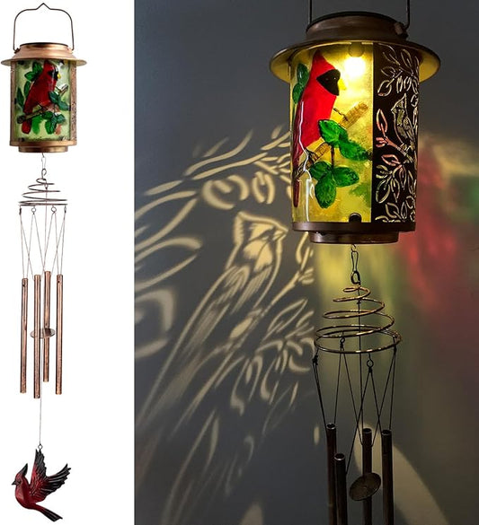 Solar Wind Chimes for Outdoor, Cardinal Garden Decorations Memorial Wind Chimes Deep Tone, Sympathy Windchimes for Outside Garden Décor, Gifts for Mom, Grandma-Cardinal