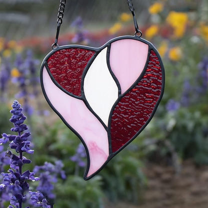 Red Heart Suncatchers Stained Glass Window Hanging, Handmade Heart Ornaments, Birthday Gift for Grandma Mom Sister Aunt,Valentines Day Gift