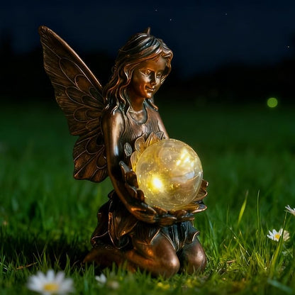 Suyorpe Garden Statues Outdoor Flower Fairy Decor,Solar Powered Outdoor Resin Statues-Patio Lawn Yard Porch, Funny Fairies Ornaments Figurines for Outside Garden Gifts,8.31 Inches Tall