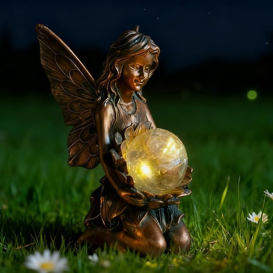 Suyorpe Garden Statues Outdoor Flower Fairy Decor,Solar Powered Outdoor Resin Statues-Patio Lawn Yard Porch, Funny Fairies Ornaments Figurines for Outside Garden Gifts,8.31 Inches Tall