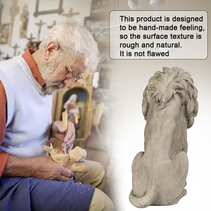Garden Outdoor Statues Lion Statue – 20Inch Garden Decor Statue Antique Lion Stone with Long Hair Outdoor Indoor Figurine Gift Decoration for Home Décor Patio Yard 20 * 9.5 * 19.5 inch