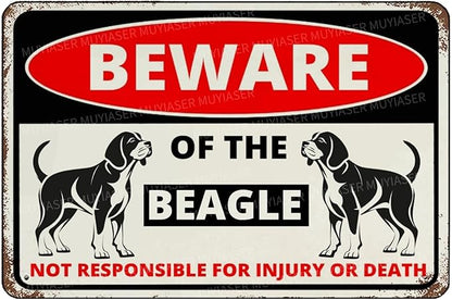 Beware Of The Dog Beagle Sign Aluminum Metal Tin Signs Outdoor Yard Sign Warning Sign For Fence Yard Home Kitchen Farm Garden Wall Decor 8x12 Inch