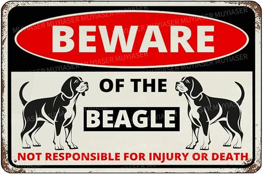 Beware Of The Dog Beagle Sign Aluminum Metal Tin Signs Outdoor Yard Sign Warning Sign For Fence Yard Home Kitchen Farm Garden Wall Decor 8x12 Inch