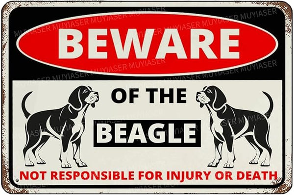 Beware Of The Dog Beagle Sign Aluminum Metal Tin Signs Outdoor Yard Sign Warning Sign For Fence Yard Home Kitchen Farm Garden Wall Decor 8x12 Inch