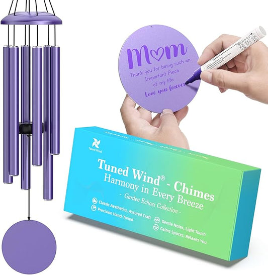 Purple Wind Chimes for Outside Deep Tone, Personalized Metal WindChimes Tuned Melodic Music Sound, Outdoors Decor for Garden Patio Home with Rewritable Wind Catcher