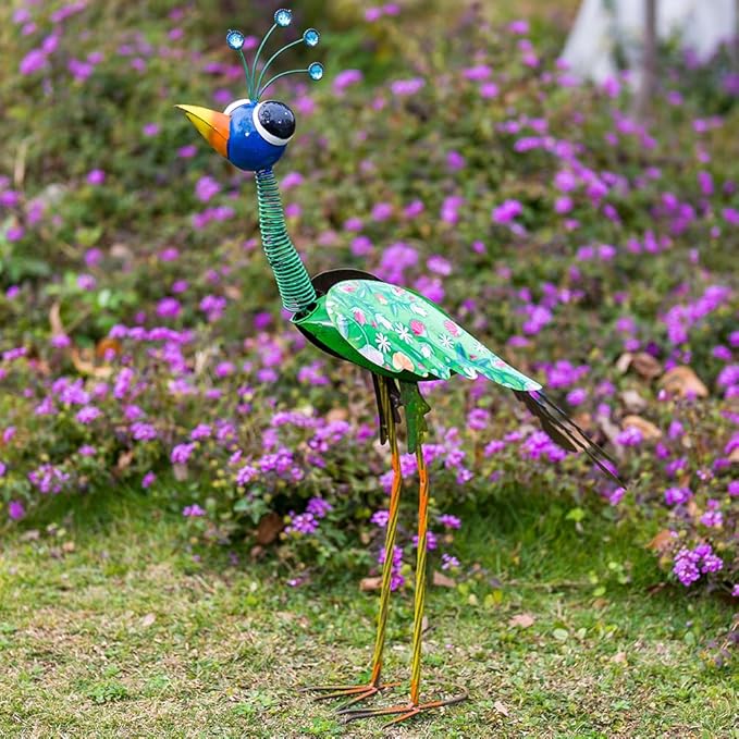24'' Metal Wacky Peacock Garden Statues Outdoor Decor, Peacock Metal Yard Sculptures Art Decoration for Home Outsiede Patio Lawn Backyard, Gift for Women Lovers Moms(Blue & Green)