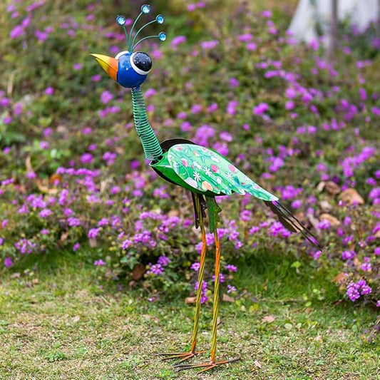 24'' Metal Wacky Peacock Garden Statues Outdoor Decor, Peacock Metal Yard Sculptures Art Decoration for Home Outsiede Patio Lawn Backyard, Gift for Women Lovers Moms(Blue & Green)