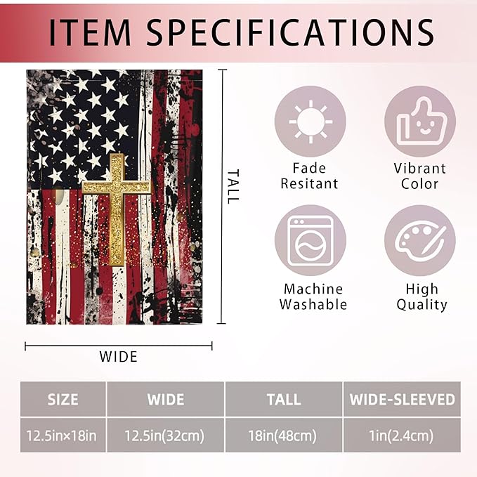 Patriotic Garden Flag Vertical 12x18 Inch Small Yard American Flag Cross Flag Yard Seasonal Holiday Outdoor Decor