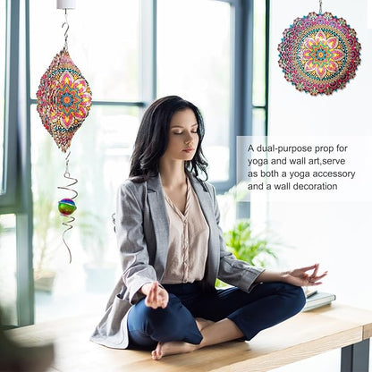 Goolyrusim Wind Spinner Mandala Blossom 3D Kinetic Wind Spinners Outdoor Laser Cut Stainless Steel Metal Art Hanging Wind Sculpture Mandala Garden Decoration Yard Art Decor Ornament Housewarming GIF