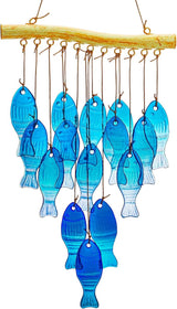 H&D HYALINE & DORA 23" Blue Glass Sea Wind Chimes - Handcrafted Fish Wind Chimes for Outside, Beach Party & Wedding Decor