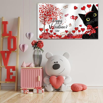 SENSEVEN Valentine's Black Cat Flags for Outside 3x5 Ft, Spring Wedding Flag, Couple Anniversary Yard Flag Spring Holiday Outdoor Banner for Porch Farmhouse Decor, Valentine's Party Supplies